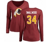 Football Women's Washington Redskins #34 Wendell Smallwood Maroon Name & Number Logo Long Sleeve T-Shirt