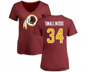 Football Women's Washington Redskins #34 Wendell Smallwood Maroon Name & Number Logo T-Shirt