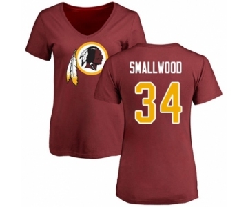 Football Women's Washington Redskins #34 Wendell Smallwood Maroon Name & Number Logo T-Shirt