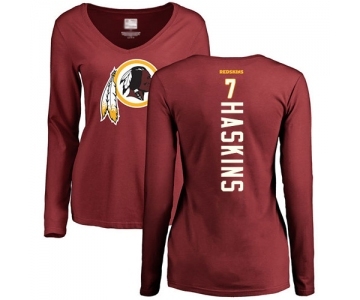 Football Women's Washington Redskins #7 Dwayne Haskins Maroon Backer Long Sleeve T-Shirt