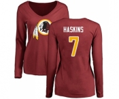 Football Women's Washington Redskins #7 Dwayne Haskins Maroon Name & Number Logo Long Sleeve T-Shirt