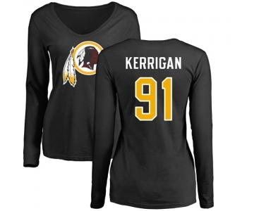 Football Women's Washington Redskins #91 Ryan Kerrigan Black Name & Number Logo Long Sleeve T-Shirt