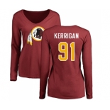 Football Women's Washington Redskins #91 Ryan Kerrigan Maroon Name & Number Logo Long Sleeve T-Shirt