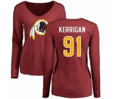 Football Women's Washington Redskins #91 Ryan Kerrigan Maroon Name & Number Logo Long Sleeve T-Shirt