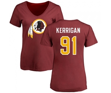 Football Women's Washington Redskins #91 Ryan Kerrigan Maroon Name & Number Logo T-Shirt