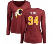 Football Women's Washington Redskins #94 Da'Ron Payne Maroon Name & Number Logo Long Sleeve T-Shirt