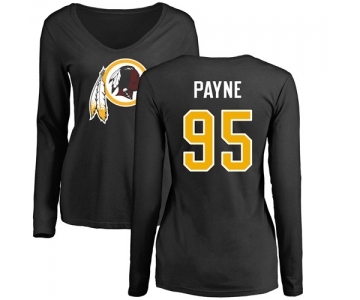 NFL Women's Nike Washington Redskins #95 Da'Ron Payne Black Name & Number Logo Long Sleeve T-Shirt