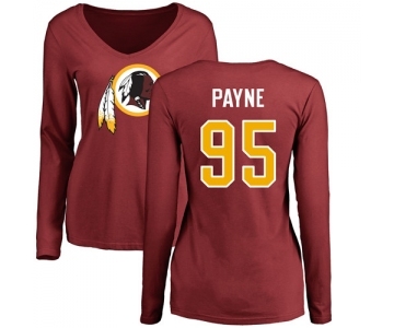 NFL Women's Nike Washington Redskins #95 Da'Ron Payne Maroon Name & Number Logo Long Sleeve T-Shirt