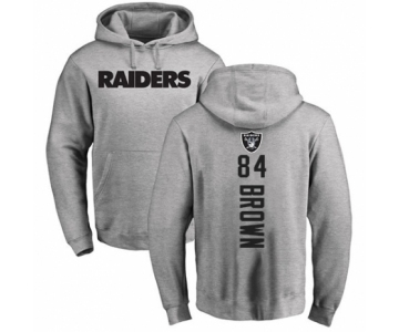 Football Oakland Raiders #84 Antonio Brown Ash Backer Pullover Hoodie