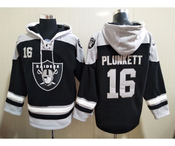 Men's Las Vegas Raiders 16 Jim Plunkett NEW Black Pocket Stitched NFL Pullover Hoodie