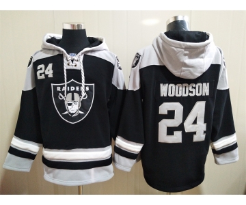 Men's Las Vegas Raiders 24 Charles Woodson NEW Black Pocket Stitched NFL Pullover Hoodie