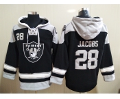 Men's Las Vegas Raiders 28 Josh Jacobs NEW Black Pocket Stitched NFL Pullover Hoodie