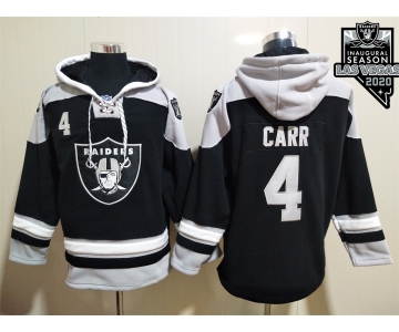 Men's Las Vegas Raiders #4 Derek Carr NEW Black 2020 Inaugural Season Pocket Stitched NFL Pullover Hoodie