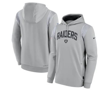 Mens Las Vegas Raiders Gray Sideline Stack Performance Pullover Hoodie