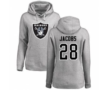 Football Women's Oakland Raiders #28 Josh Jacobs Ash Name & Number Logo Pullover Hoodie