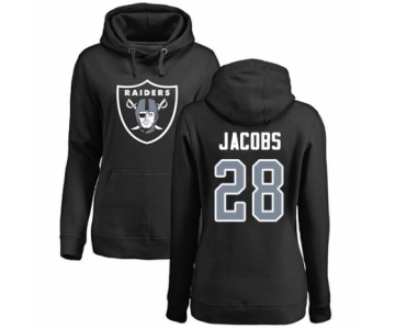 Football Women's Oakland Raiders #28 Josh Jacobs Black Name & Number Logo Pullover Hoodie