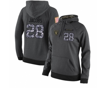 Football Women's Oakland Raiders #28 Josh Jacobs Stitched Black Anthracite Salute to Service Player Performance Hoodie