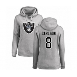 Football Women's Oakland Raiders #8 Daniel Carlson Ash Name & Number Logo Pullover Hoodie