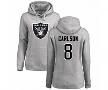 Football Women's Oakland Raiders #8 Daniel Carlson Ash Name & Number Logo Pullover Hoodie