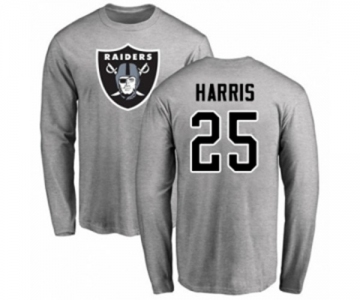 Football Oakland Raiders #25 Erik Harris Ash Name & Number Logo Long Sleeve T-Shirt