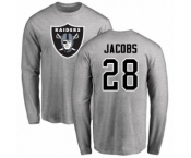 Football Oakland Raiders #28 Josh Jacobs Ash Name & Number Logo Long Sleeve T-Shirt