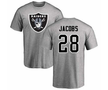 Football Oakland Raiders #28 Josh Jacobs Ash Name & Number Logo T-Shirt