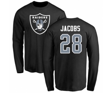 Football Oakland Raiders #28 Josh Jacobs Black Name & Number Logo Long Sleeve T-Shirt