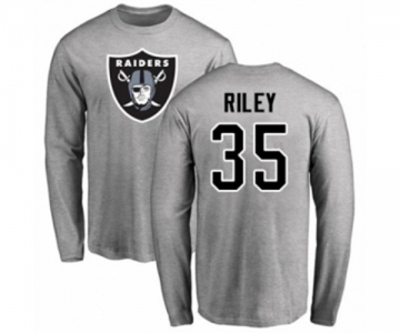 Football Oakland Raiders #35 Curtis Riley Ash Name & Number Logo Long Sleeve T-Shirt