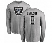 Football Oakland Raiders #8 Daniel Carlson Ash Name & Number Logo Long Sleeve T-Shirt