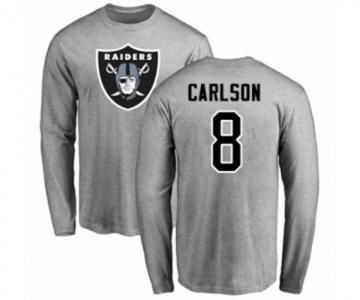 Football Oakland Raiders #8 Daniel Carlson Ash Name & Number Logo Long Sleeve T-Shirt