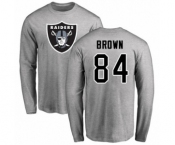 Football Oakland Raiders #84 Antonio Brown Ash Name & Number Logo Long Sleeve T-Shirt