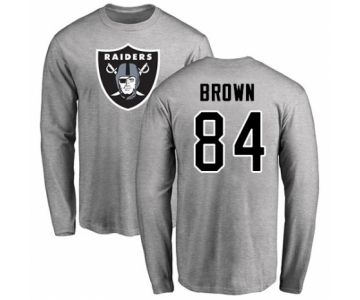 Football Oakland Raiders #84 Antonio Brown Ash Name & Number Logo Long Sleeve T-Shirt