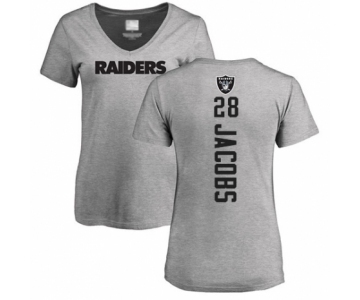 Football Women's Oakland Raiders #28 Josh Jacobs Ash Backer T-Shirt