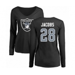 Football Women's Oakland Raiders #28 Josh Jacobs Black Name & Number Logo Long Sleeve T-Shirt