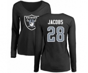 Football Women's Oakland Raiders #28 Josh Jacobs Black Name & Number Logo Long Sleeve T-Shirt