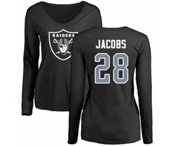 Football Women's Oakland Raiders #28 Josh Jacobs Black Name & Number Logo Long Sleeve T-Shirt