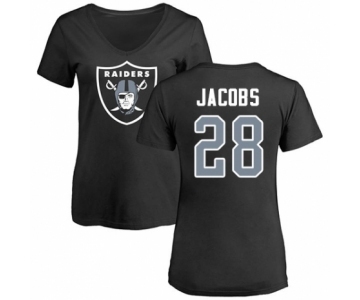 Football Women's Oakland Raiders #28 Josh Jacobs Black Name & Number Logo T-Shirt