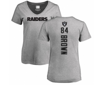 Football Women's Oakland Raiders #84 Antonio Brown Ash Backer T-Shirt