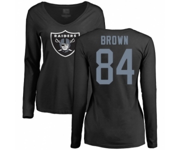 Football Women's Oakland Raiders #84 Antonio Brown Black Name & Number Logo Long Sleeve T-Shirt