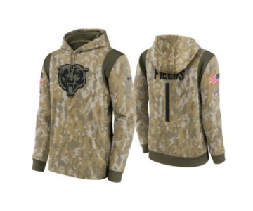 Men's Chicago Bears #1 Justin Fields Camo 2021 Salute To Service Therma Performance Pullover Hoodie