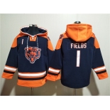 Men's Chicago Bears #1 Justin Fields Navy Ageless Must-Have Lace-Up Pullover Hoodie