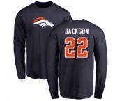 Football Denver Broncos #22 Kareem Jackson Navy Blue Name & Number Logo Long Sleeve T-Shirt