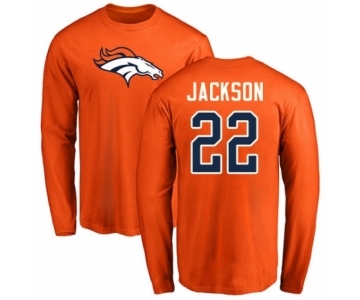 Football Denver Broncos #22 Kareem Jackson Orange Name & Number Logo Long Sleeve T-Shirt