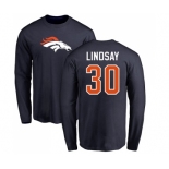 NFL Nike Denver Broncos #30 Phillip Lindsay Navy Blue Name & Number Logo Long Sleeve T-Shirt