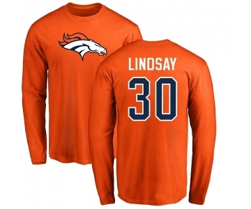 NFL Nike Denver Broncos #30 Phillip Lindsay Orange Name & Number Logo Long Sleeve T-Shirt