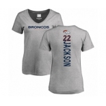 Football Women's Denver Broncos #22 Kareem Jackson Ash Backer V-Neck T-Shirt