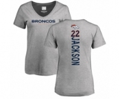 Football Women's Denver Broncos #22 Kareem Jackson Ash Backer V-Neck T-Shirt