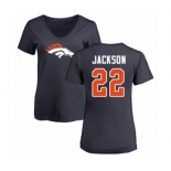 Football Women's Denver Broncos #22 Kareem Jackson Navy Blue Name & Number Logo T-Shirt