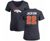 Football Women's Denver Broncos #22 Kareem Jackson Navy Blue Name & Number Logo T-Shirt