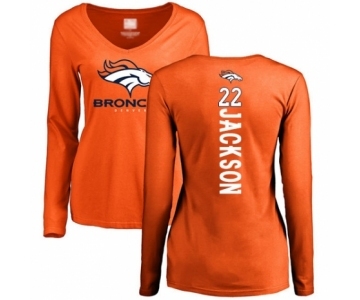 Football Women's Denver Broncos #22 Kareem Jackson Orange Backer Long Sleeve T-Shirt